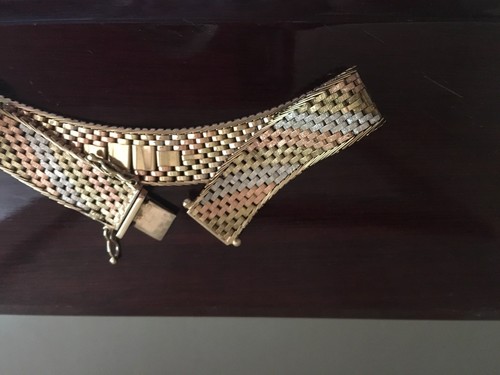 Lady's Tri-Gold woven wide designer bracelet, 8