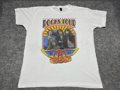 Aerosmith Rock White Large Tultex Concert 70's RETRO Rocks Tour Shirt official