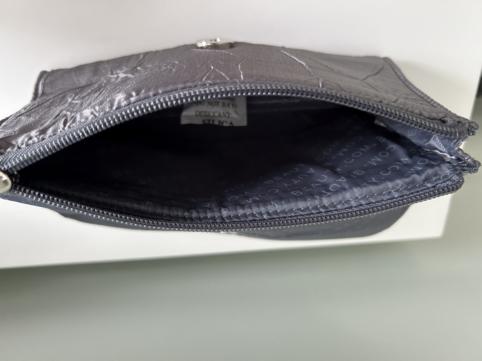 Beautycom Crinkle Cosmetic Bag/Clutch, Gunmetal, NEW