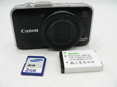 Canon PowerShot SX230 HS Digital Camera 12.1MP w/ 2GB SD Card and New Battery