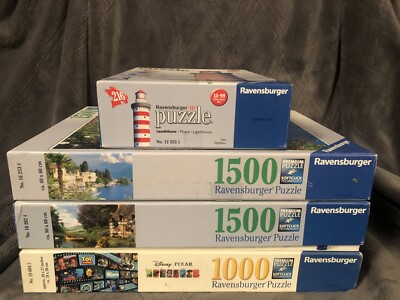 RAVENSBURGER  Lot of 3 1000-1500 Pc Jigsaw Puzzles+ a 216 Pc 3D Lighthouse Tower
