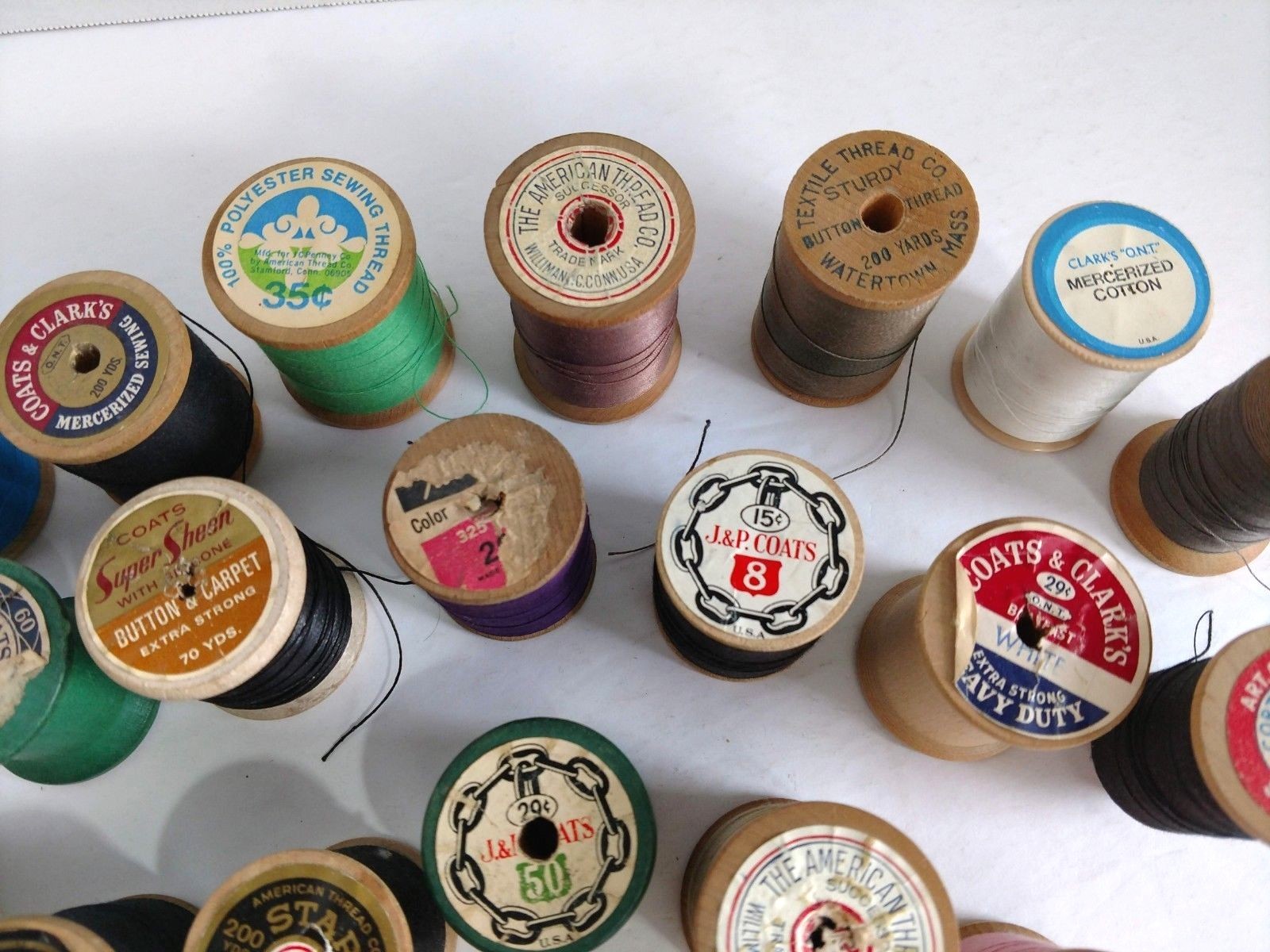 Lot of 25 Vintage Sewing Thread Spools Mostly Wooden Collectible Spools