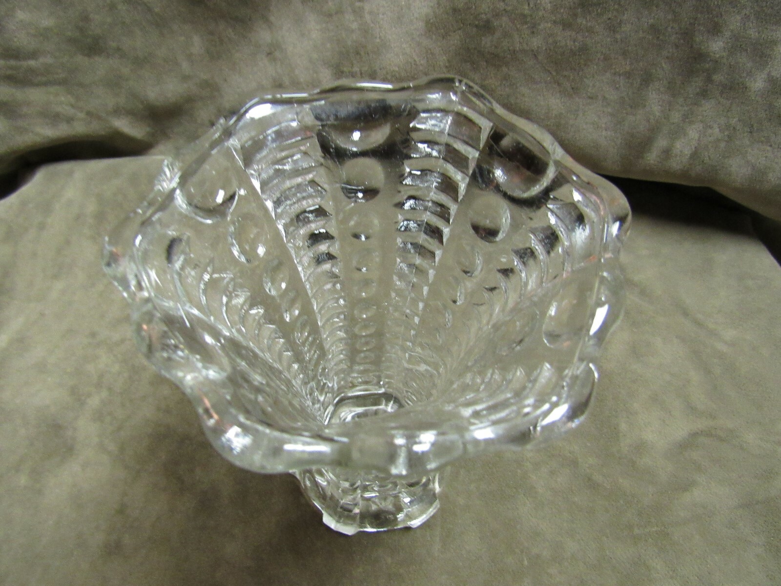 Circa 1930's Anchor Hocking Glass Small Favor Vase Bars and Dots Design Pattern