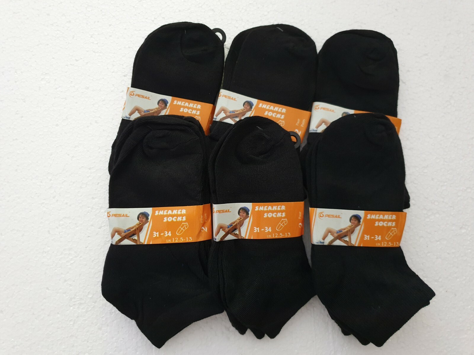 12 Paar KINDER Socken Sneaker Mädchen/Jungen Schwarz Gr. 27-30/31-34/35-38