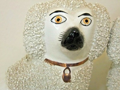 Pair Antique STAFFORDSHIRE England WHITE POODLE Dog Figurines, 7