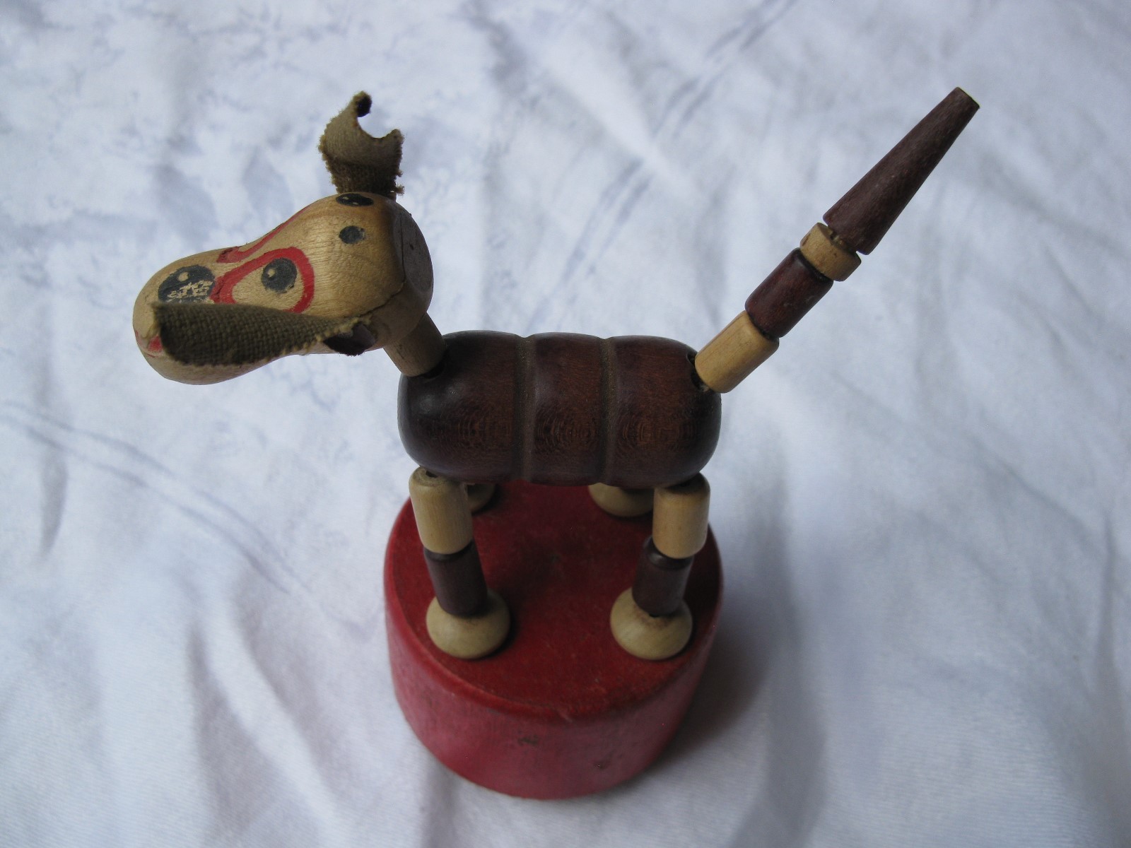 VINTAGE 1950s WOODEN PUSH PUPPET DOG (ROUND BASE) *SHIPS FREE 2 US!
