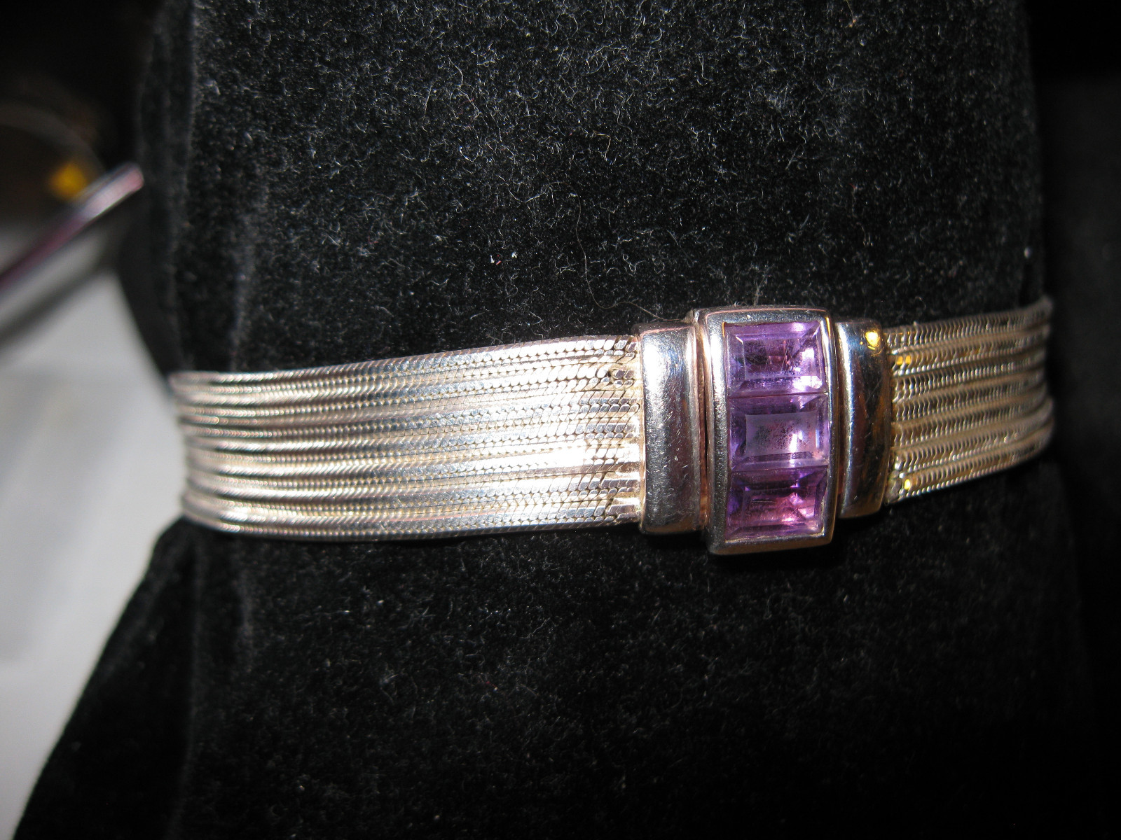 Milor Sterling Silver Multi Snake Chain Amethyst Bracelet,7.5