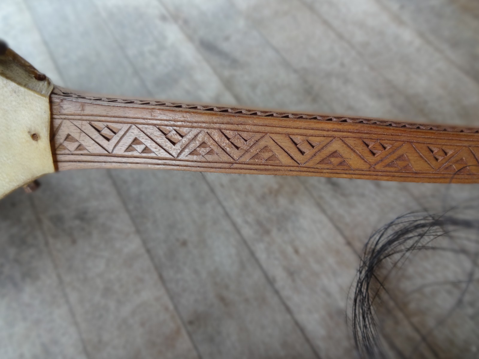 Vintage 1 String Yugoslavian Musical Instrument with Bow/Chip Carved, Horse Head