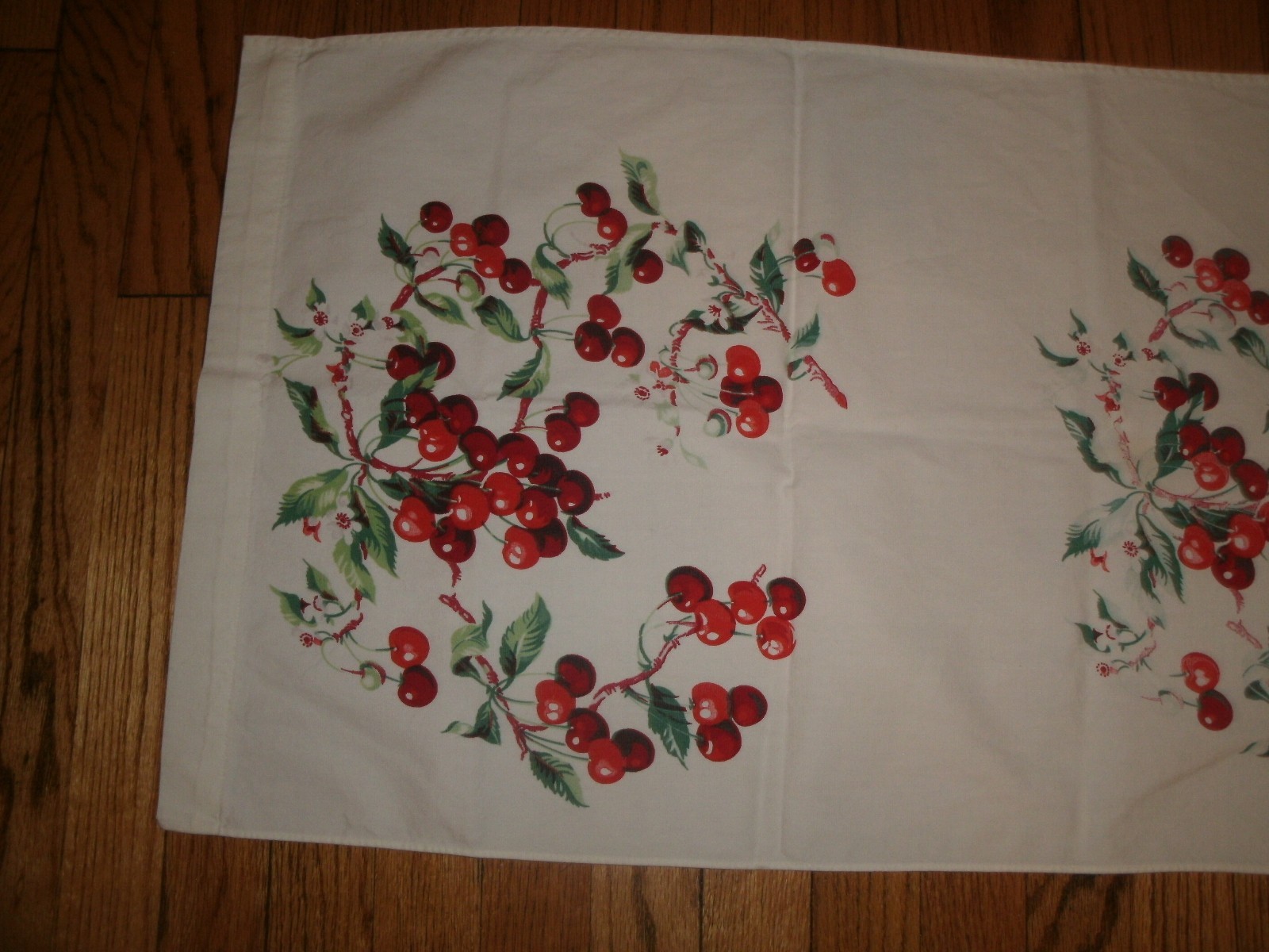 Vintage Mid-Century modern cherry Tablecloth cherries mcm 1950's kitchen runner