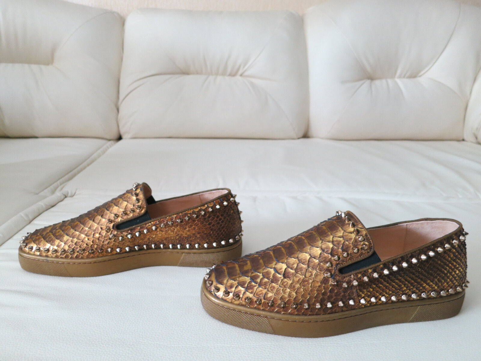 Pre-owned Christian Louboutin Pik Gold Python Sneaker Loafer 39 39.5 | ModeSens