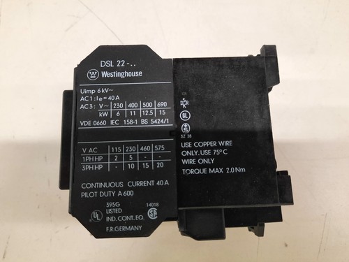 Westinghouse NSB DSL-22-10A Other Contactors 40A 120V 3Ph 20HP