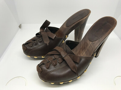 MUI MUI Brown Leather Clog Mules Women's Size Shoes 36 1/2 US 6 - 6 1/2