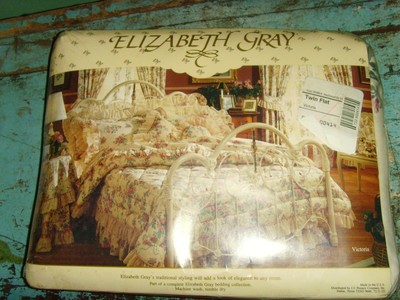 Nos new vintage twin flat sheet Eliabeth Gray Victoria garden chic roses ribbons