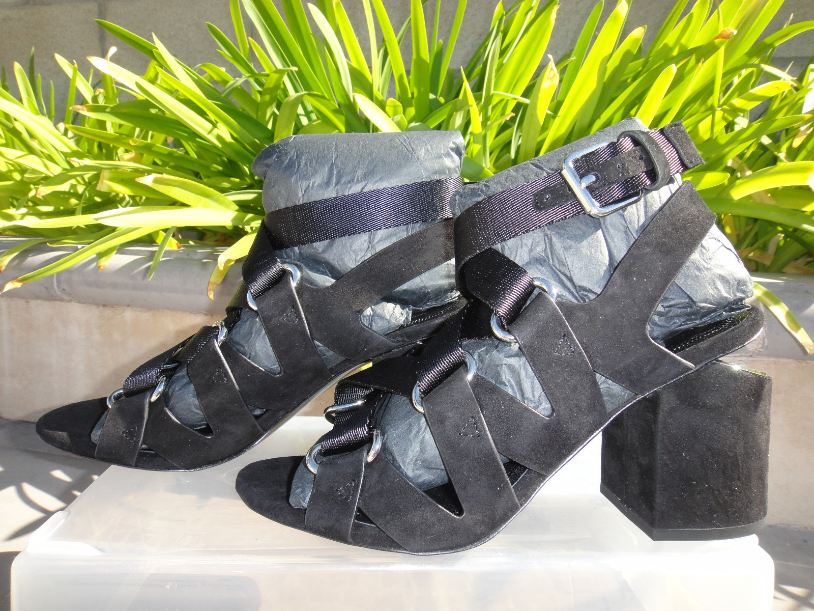 Pre-owned Alexander Wang Rachel Suede Lace Up Iconic Heel Sandal Msrp$495 Eu37.5 Or 38.5 In Black