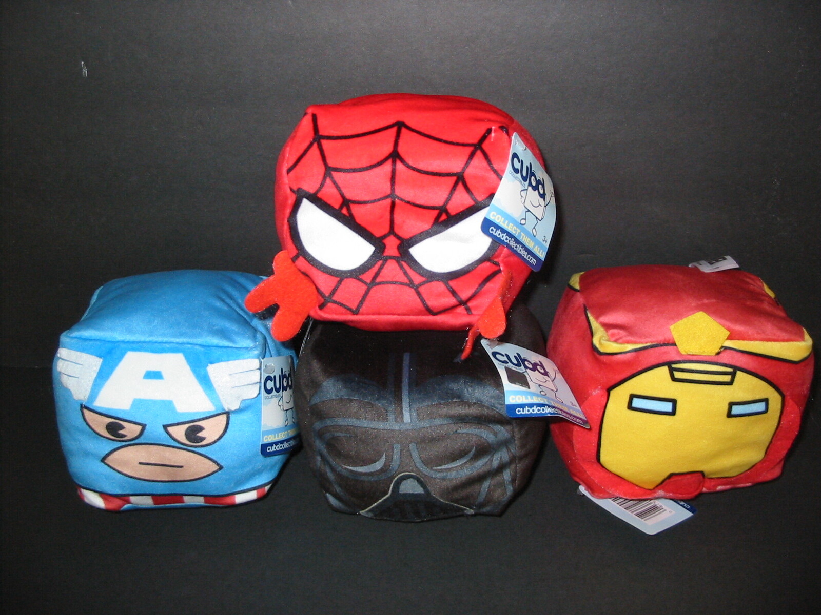 4 Lot CUBD Soft Plush Doll Cube Pillow Spider-Man Captain America Vader Iron Man