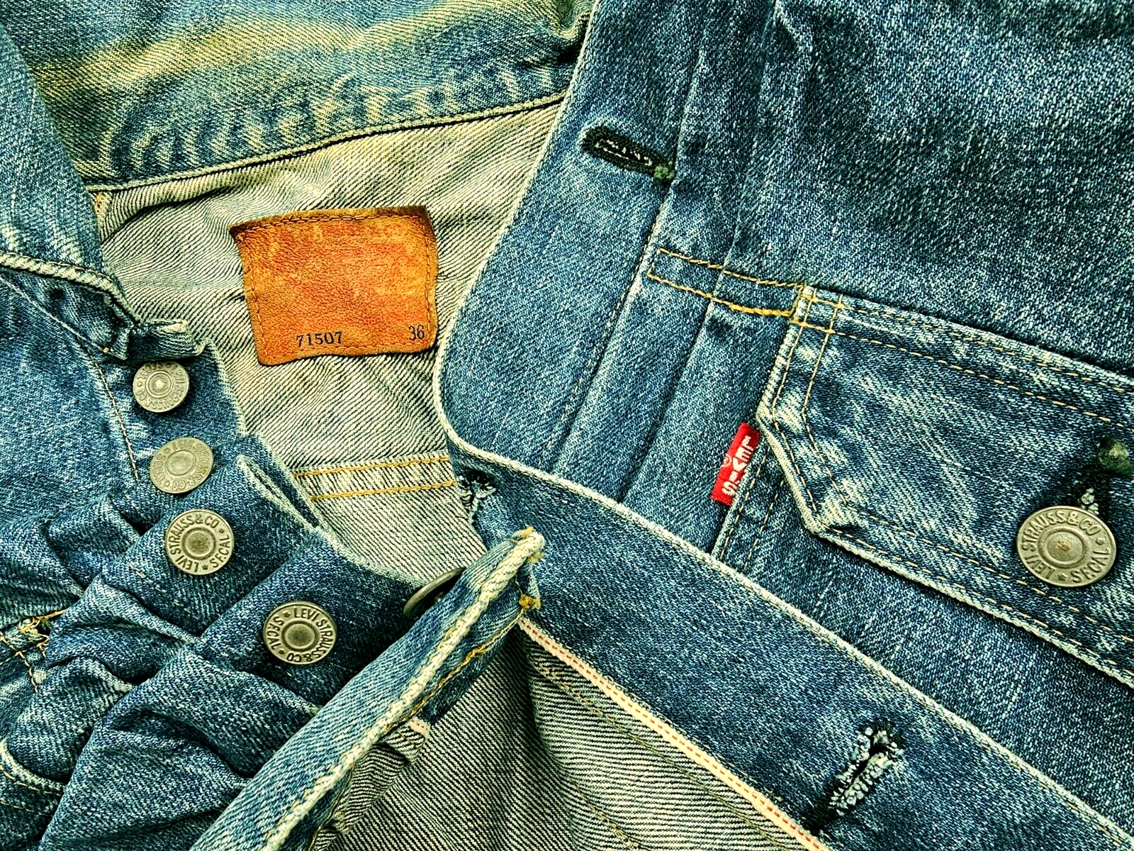 HOT VTG 1950 REPRO Men's LEVI'S 71507 BIG E SELVEDGE TRUCKER HOT VTG 1950 REPRO Men's LEVI'S 71507 BIG E SELVEDGE TRUCKER