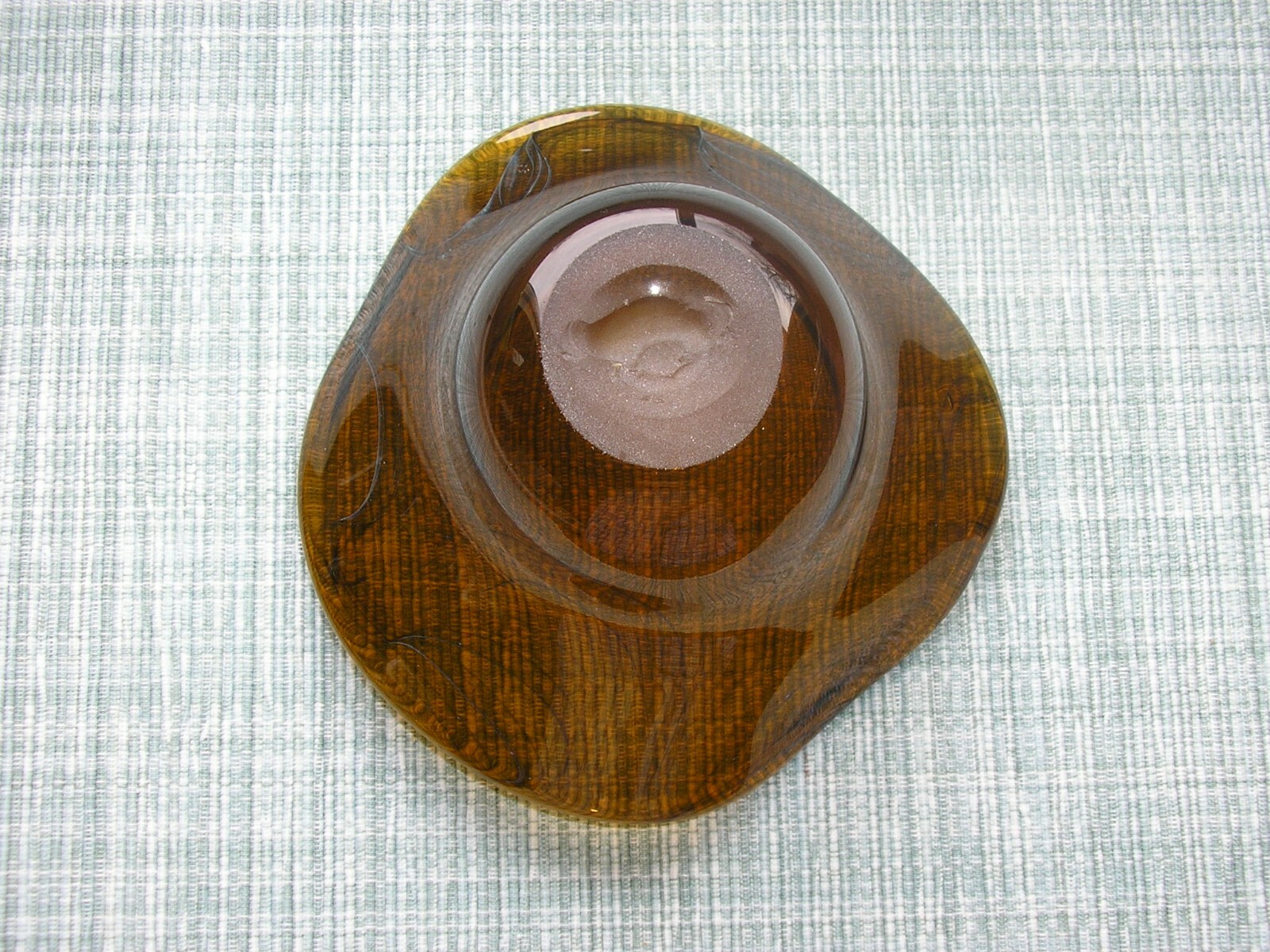 Small Hand Blown Art Glass Bowl - Brown/Amber with Darker Brown Swirls