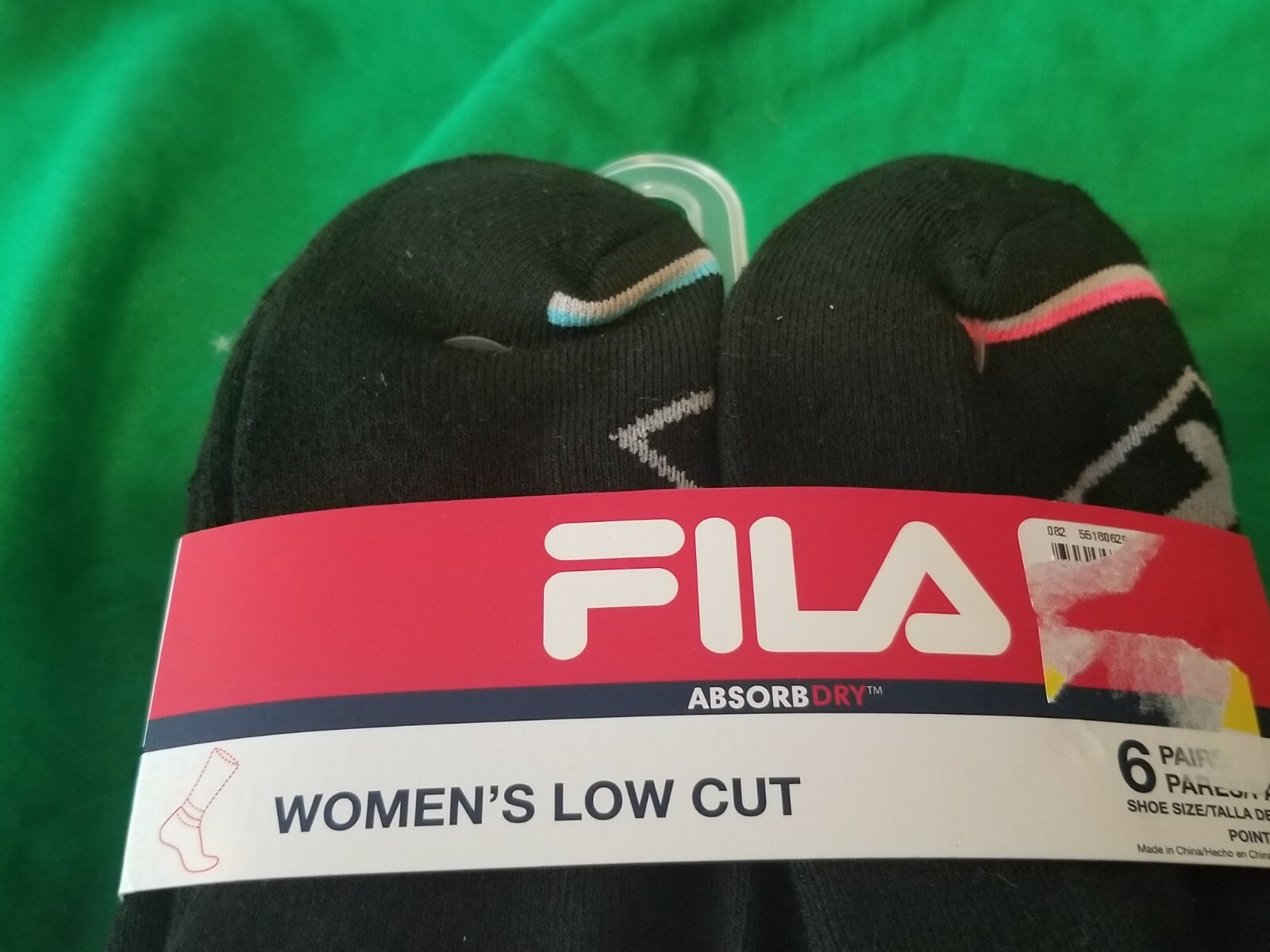 Fila Women's AbsorbDry Low Cut Socks 6 Pair NWT Black Multi-Color Shoe 4-10 Poly
