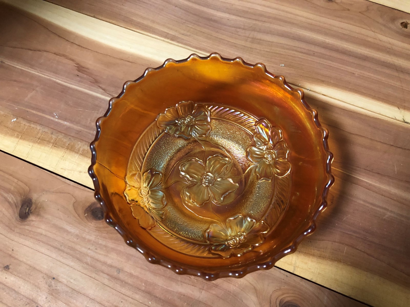 Amber Carnival Glass dish  pre-owned