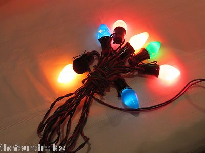 VINTAGE C7 CHRISTMAS STRAND 7 LIGHTS RED & GREEN WIRE - WORKS