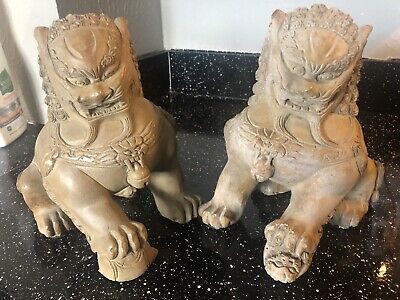 Pottery Fu Dog Hand Painted and Decorated Large Display Collectible Item Asian Art. Fu Dog Figurine