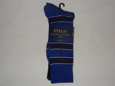 Ralph Lauren 2 Pair/Pack Mens Socks striped blue/blk/white Polo Rider Logo NWT