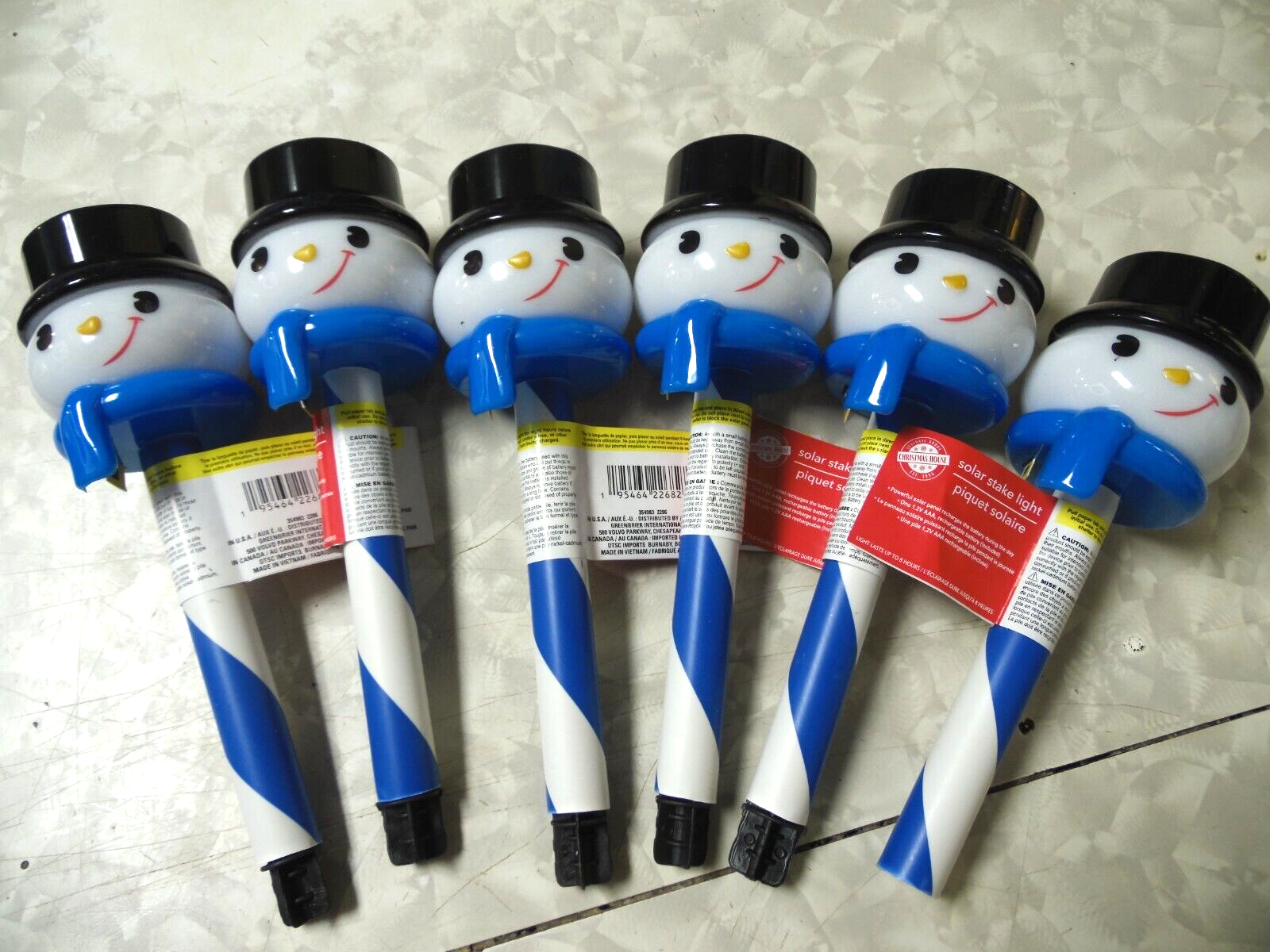 6 New Outdoor Blue On White Christmas Snowman Solar Lights