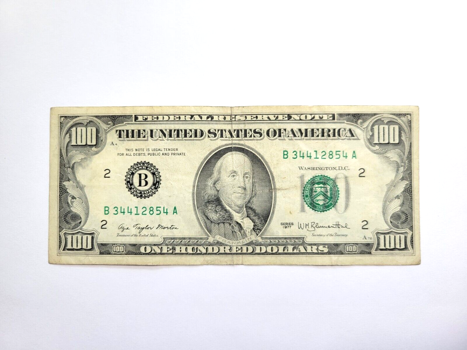 1977 $100 One Hundred Dollar Bill, Federal Reserve Note 1977 $100 One Hundred Dollar Bill, Federal Reserve Note