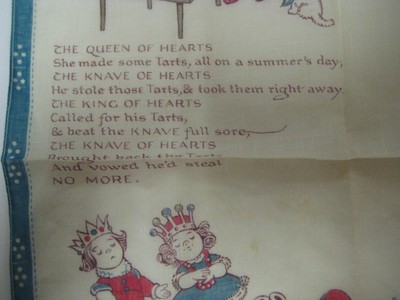Vintage Children Hankie KING & QUEEN OF HEARTS Nursery Rhyme UNUSED NOS Baking