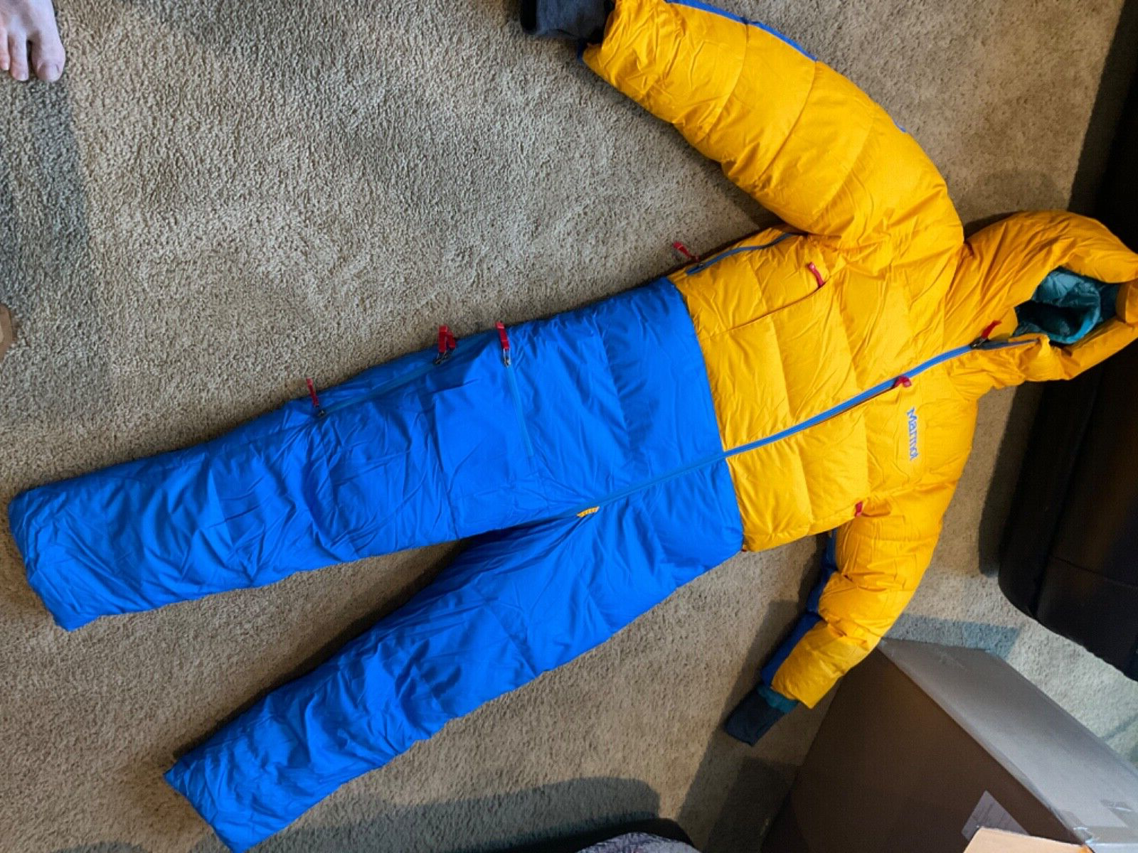 Pre owned Marmot Mountaineering Warmcube 8000m Goose Down 8000 Meter Suit Extra Large In Yellow blue ModeSens