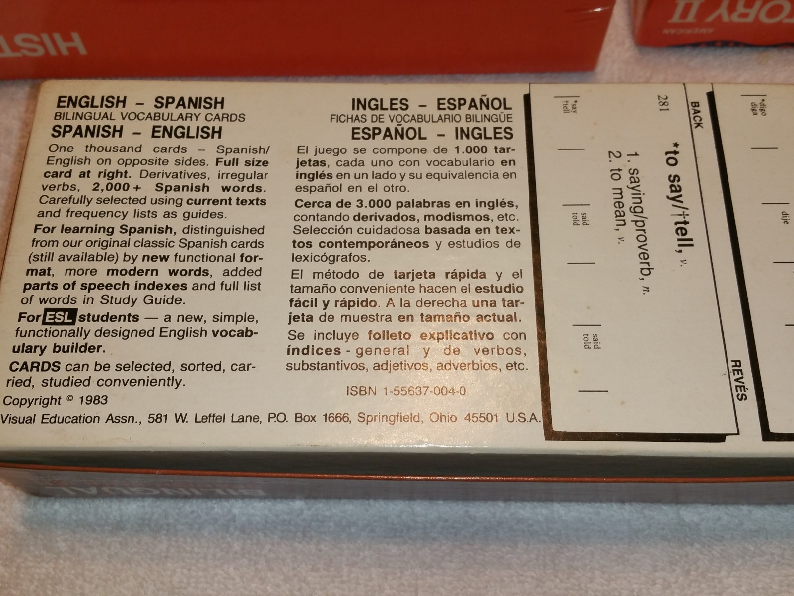 Lot of Vis-Ed American History I II Bilingual Spanish-English Study Card Sets