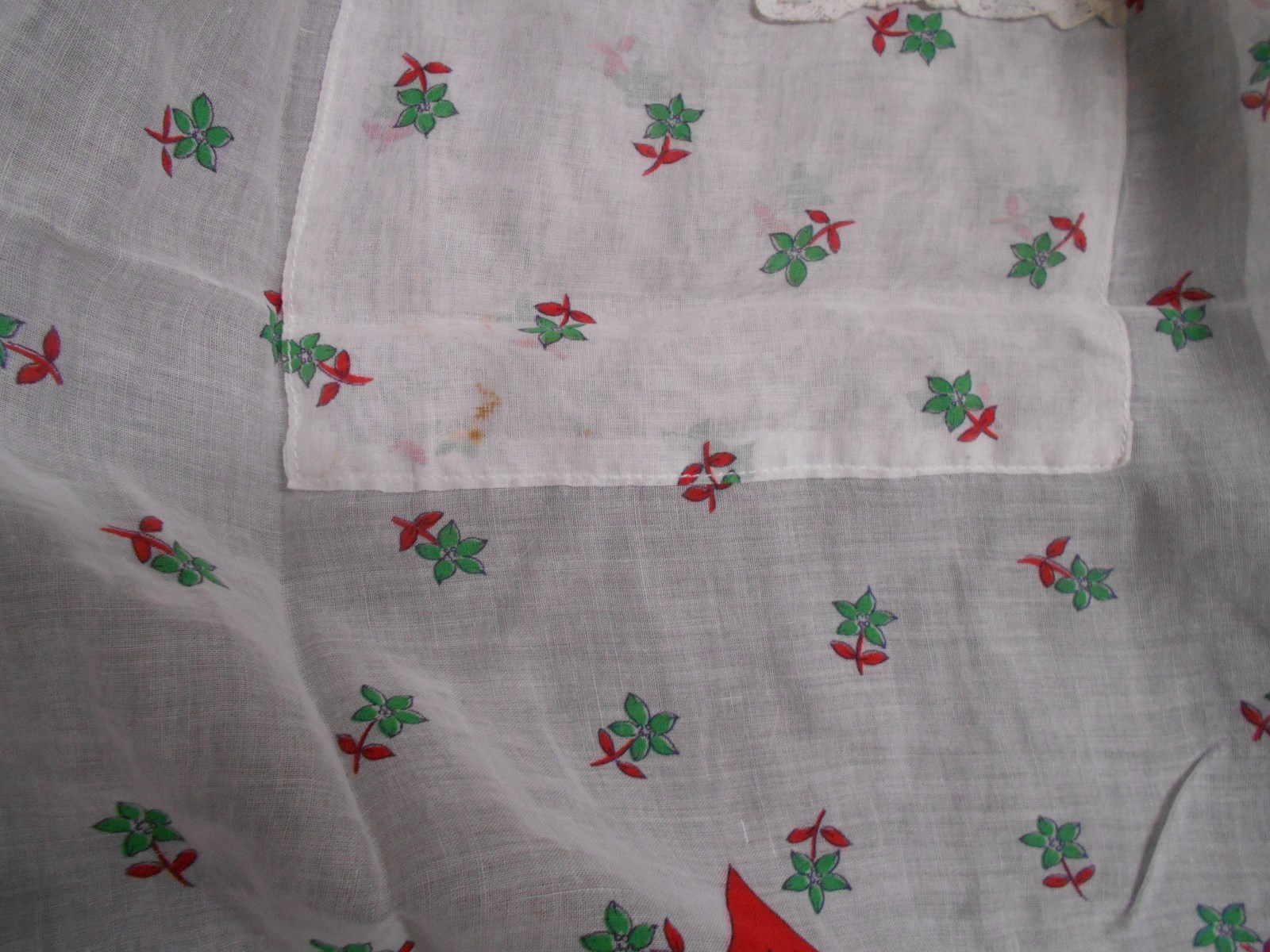 vintage light cotton shear Christmas holiday kitchen half apron Holly & trees