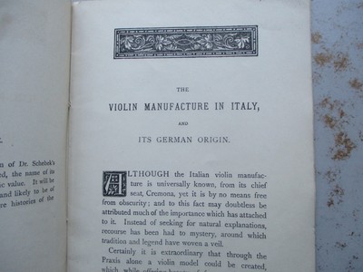 Violin Manufacture In Italy & German Origin by Edmund Schebek, 1877 Booklet