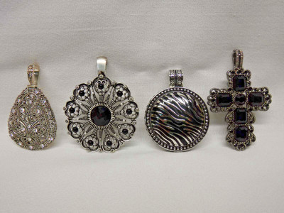 NEW 4 Premier Designs PENDANTS Silvertone Black Enamel Rhinestone Bold Statement