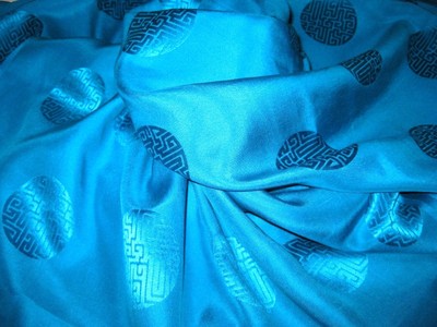 NEW VINTAGE 100% SILK SEWING FABRIC YARD GOODS PURCHASED CHINA TEAL 4.25 YDS US