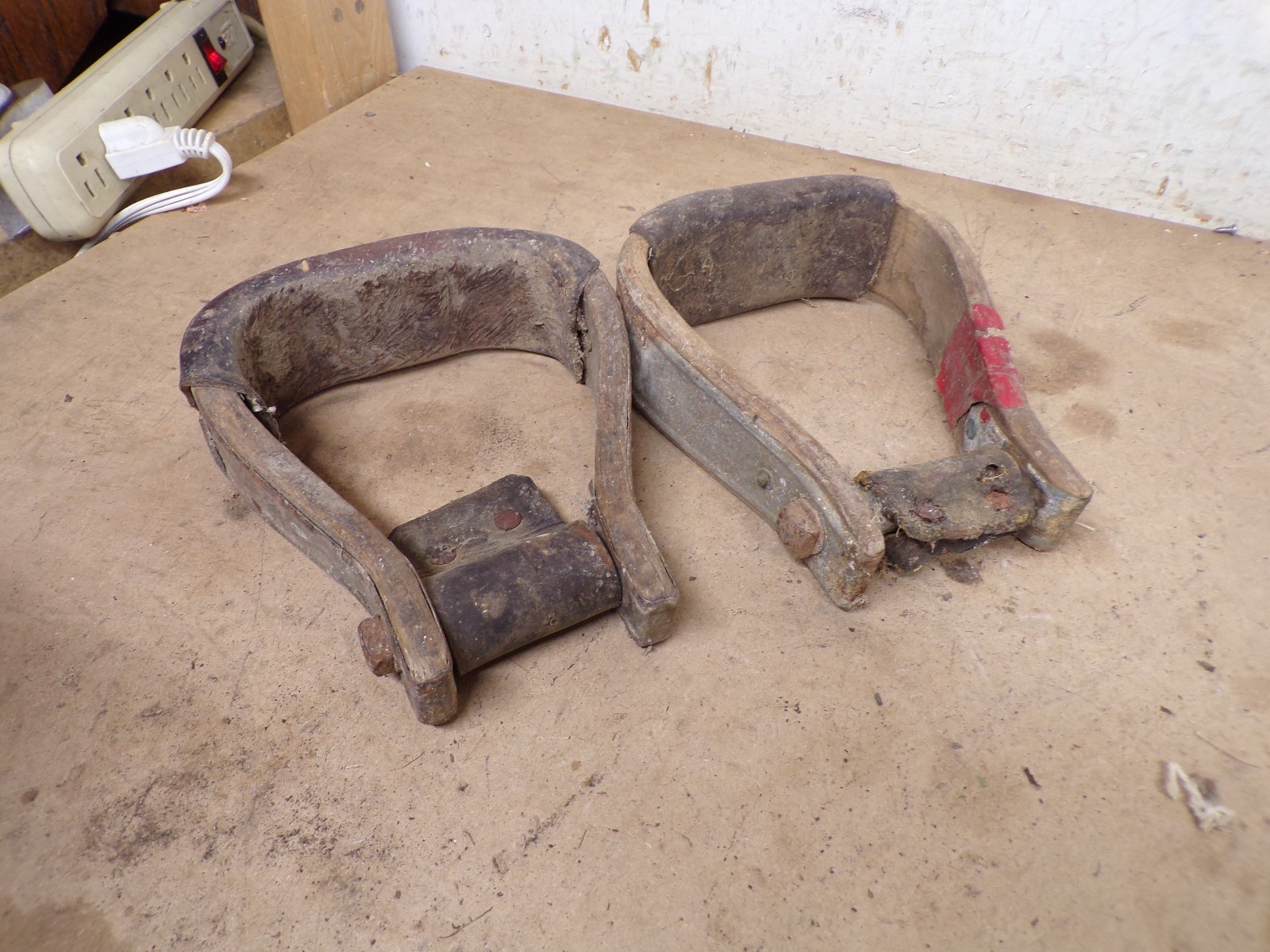 Pair Old Wood Stirrups from Western Cowboy Saddle