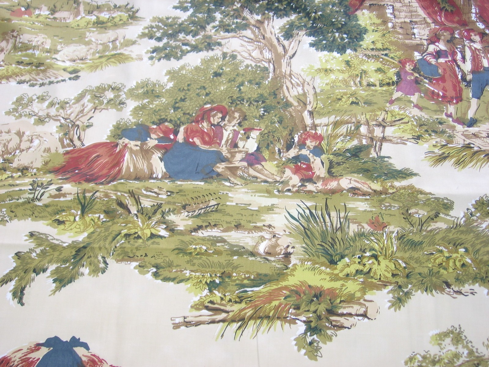 2yds GIULIANO Portfolio Textiles Vtg Country Farm Scene Toile Upholstery Fabric