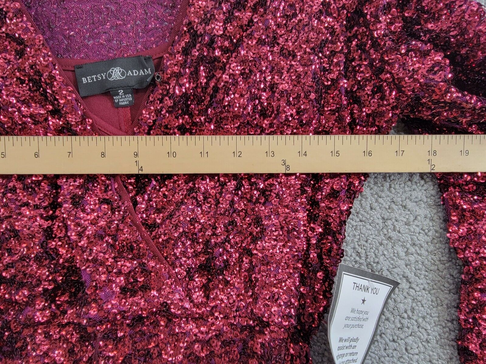 Betsy & Adam Sequin Belted Long-Sleeve Dress Women's 2 Plum V-Neck Snap Pullover - Picture 6 of 15