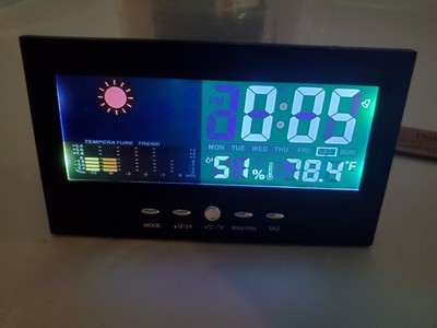 Thermometer Humidity Clock Colorful LCD Alarm Calendar Weather Date Week Display