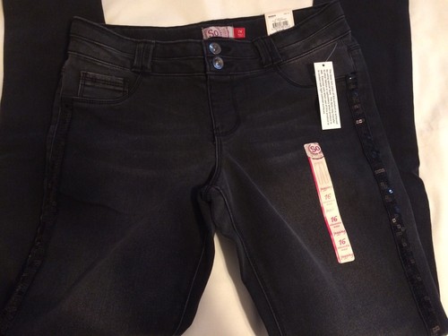 SO Double Button Adjustable Waist JEGGINGS Mid Rise w/ Side Sequins Sz 16 LOT 2