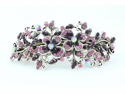 Hair barrette clip with butterfly flowers and leaves - Wine