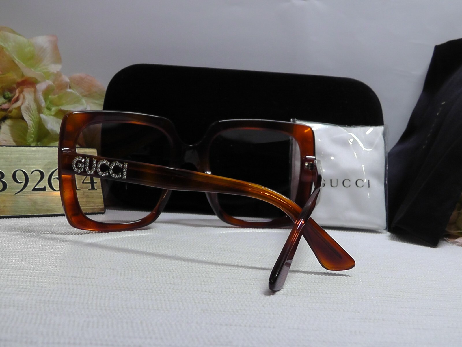 Pre-owned Gucci Gg0418s Core Square Havana W/ Crystal Frame Sunglasses 54 20 140$450nib In Pink