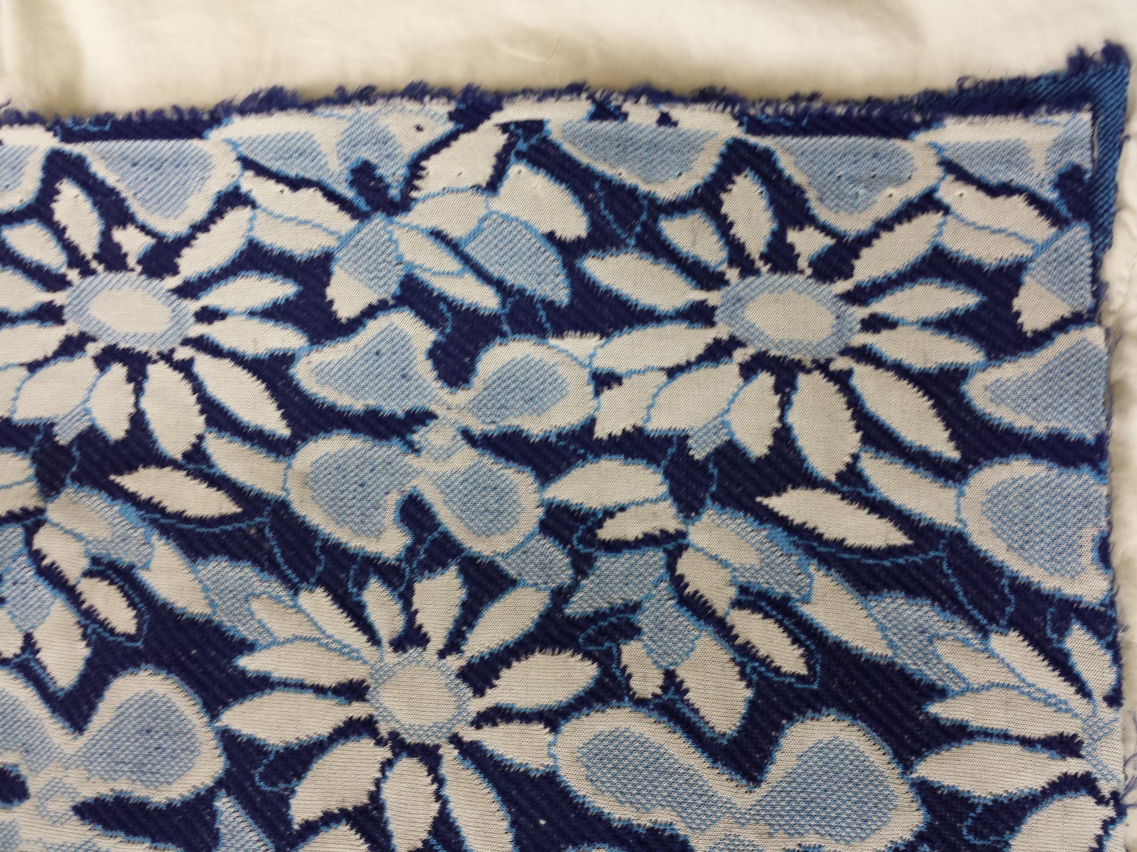 Fabric 65 x 63 Knit Floral Vtg Polyester Flower Blue White Hippie Medium Weight