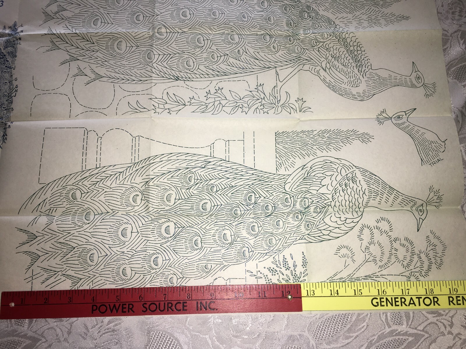 Vintage Laura Wheeler PEACOCK Embroidery Transfer UNUSED Mail Order Double