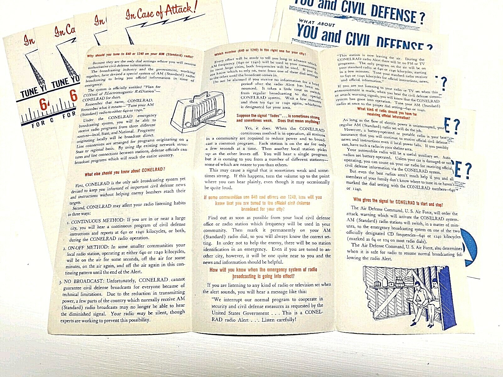1953 Civil Defense Lot, Conelrad Radio Civil Defense Pamphlets, Set of 5