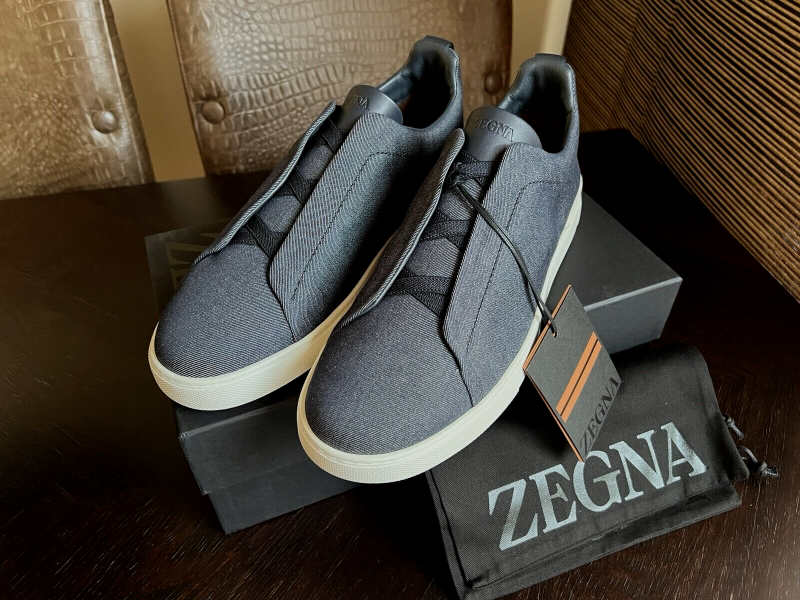 Pre-owned Ermenegildo Zegna Zegna Navy Blue Usetheexisting™denim Triple Stitch Sneakers Us 12 Uk 11 Eu 45