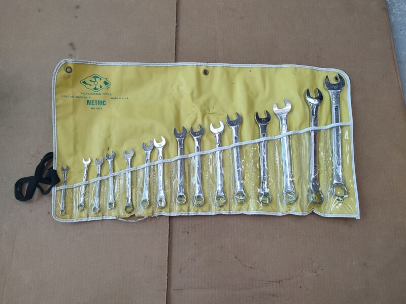 Vintage Sk Tools 15pc Metric Combination Wrench Set 1815 Usa 22mm 21mm 19mm 18mm