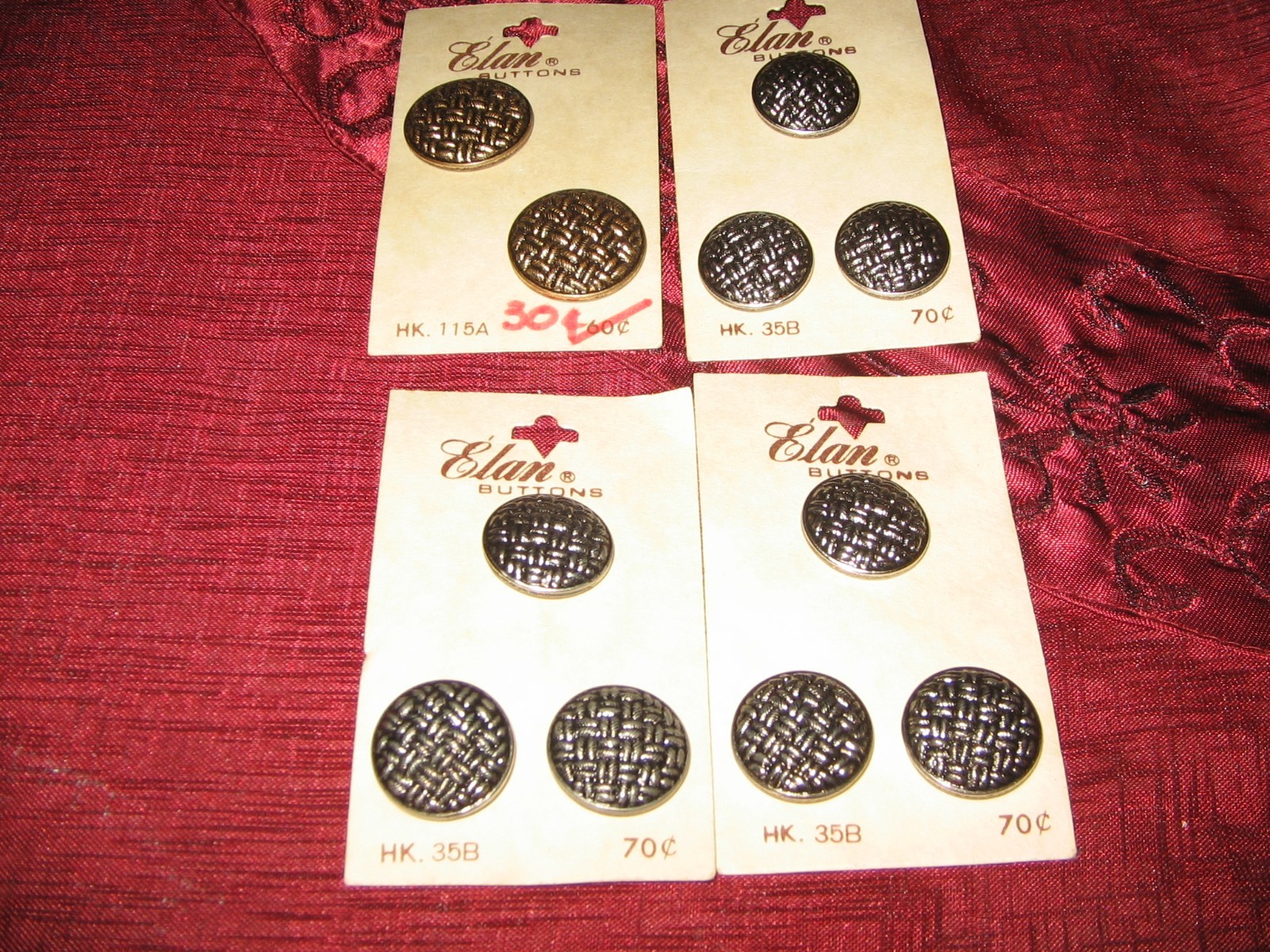 Vintage Buttons METAL ELAN LOT OF 11 - 3 CARDS OF 3 - 3/4 1 card of 7/8 inch NOS