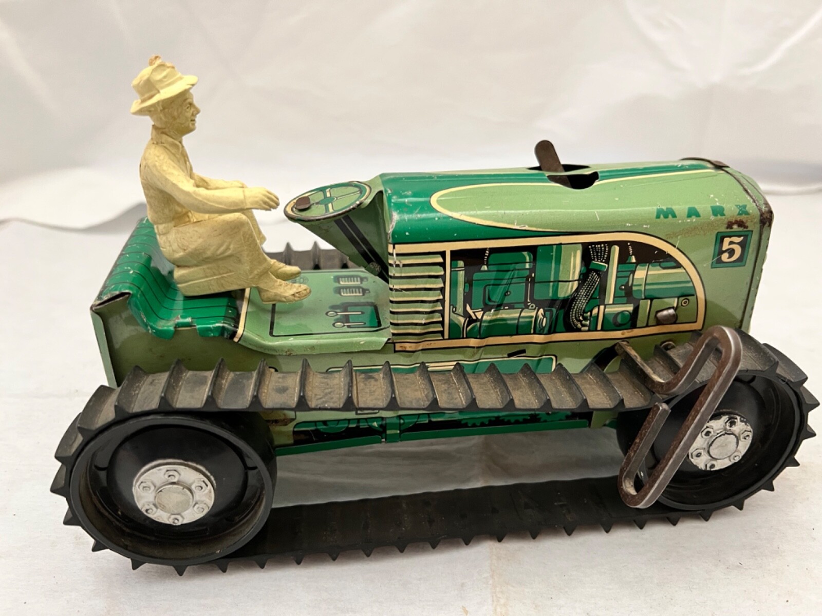 Vintage Marx 5 Farm Tractor 1950's Vintage With Farmer Wind Vintage Marx 5 Farm Tractor 1950's Vintage With Farmer Wind
