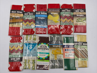 Lot of 12 Vintage Seam Binding Rick Rack Lace Bias Tape Soutache Braid Sewing